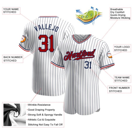 Custom White Navy Pinstripe Red-Navy Authentic Baseball Jersey Custom White Navy Pinstripe Red-Navy Authentic Baseball Jersey