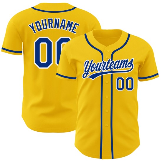 Custom Yellow Royal-White Authentic Baseball Jersey Custom Yellow Royal-White Authentic Baseball Jersey