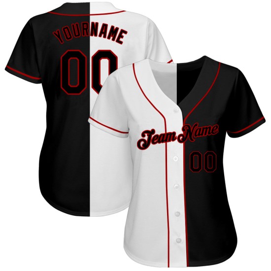 Custom White-Black Red Authentic Split Fashion Baseball Jersey Custom White-Black Red Authentic Split Fashion Baseball Jersey
