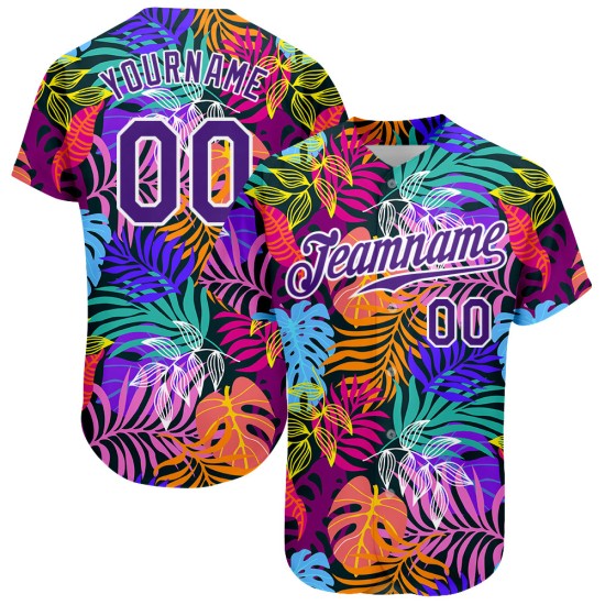 Custom White Purple-White 3D Pattern Design Hawaii Palm Trees Authentic Baseball Jersey Custom White Purple-White 3D Pattern Design Hawaii Palm Trees Authentic Baseball Jersey