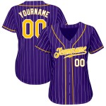 Custom Purple White Pinstripe Gold-White Authentic Baseball Jersey Custom Purple White Pinstripe Gold-White Authentic Baseball Jersey
