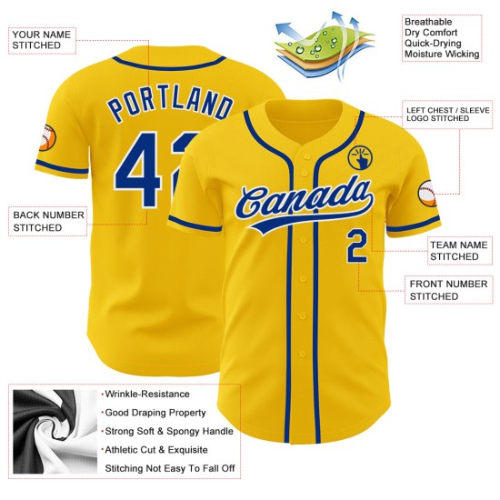 Custom Yellow Royal-White Authentic Baseball Jersey Custom Yellow Royal-White Authentic Baseball Jersey