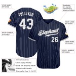 Custom Navy White Pinstripe White-Gray Authentic Baseball Jersey Custom Navy White Pinstripe White-Gray Authentic Baseball Jersey