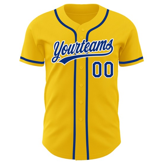 Custom Yellow Royal-White Authentic Baseball Jersey Custom Yellow Royal-White Authentic Baseball Jersey
